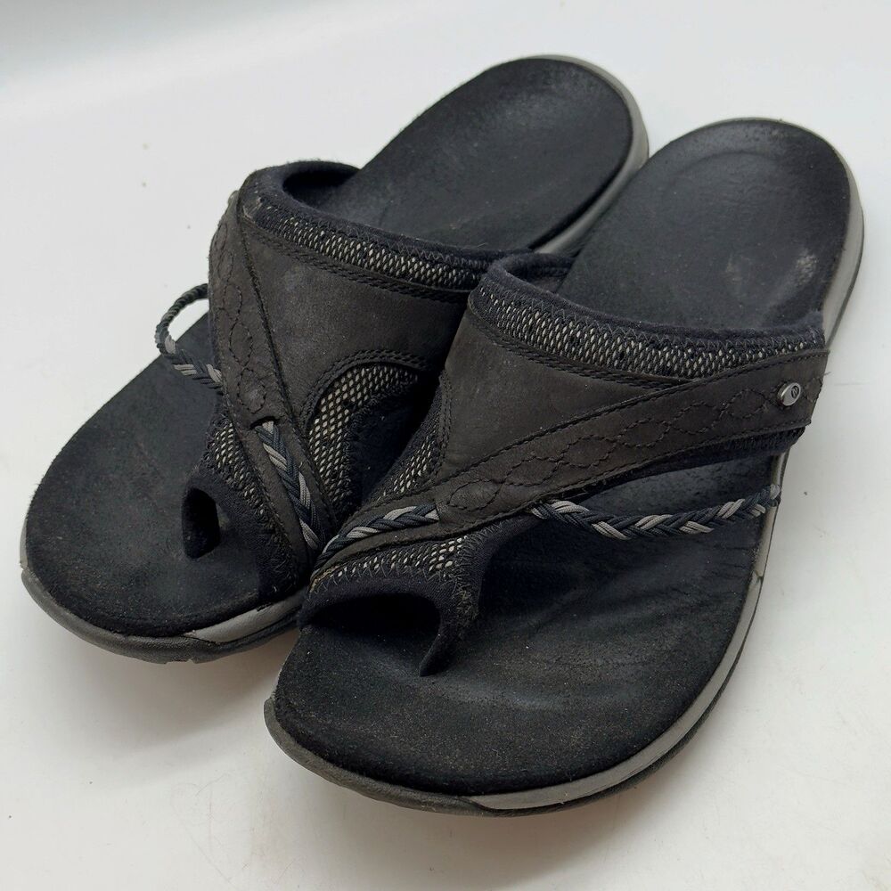 Merrell Terran Post Toe II Sports Sandals Women's 7 Black Leather Slip-On Slides
